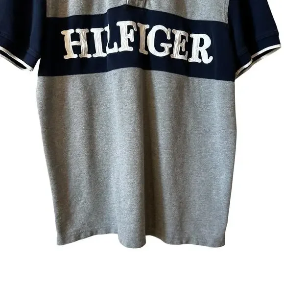 Vintage Tommy Hilfiger Men’s Logo Polo Gray Rugby Golf Sporty Sz Large Blokecore - Picture 5 of 9